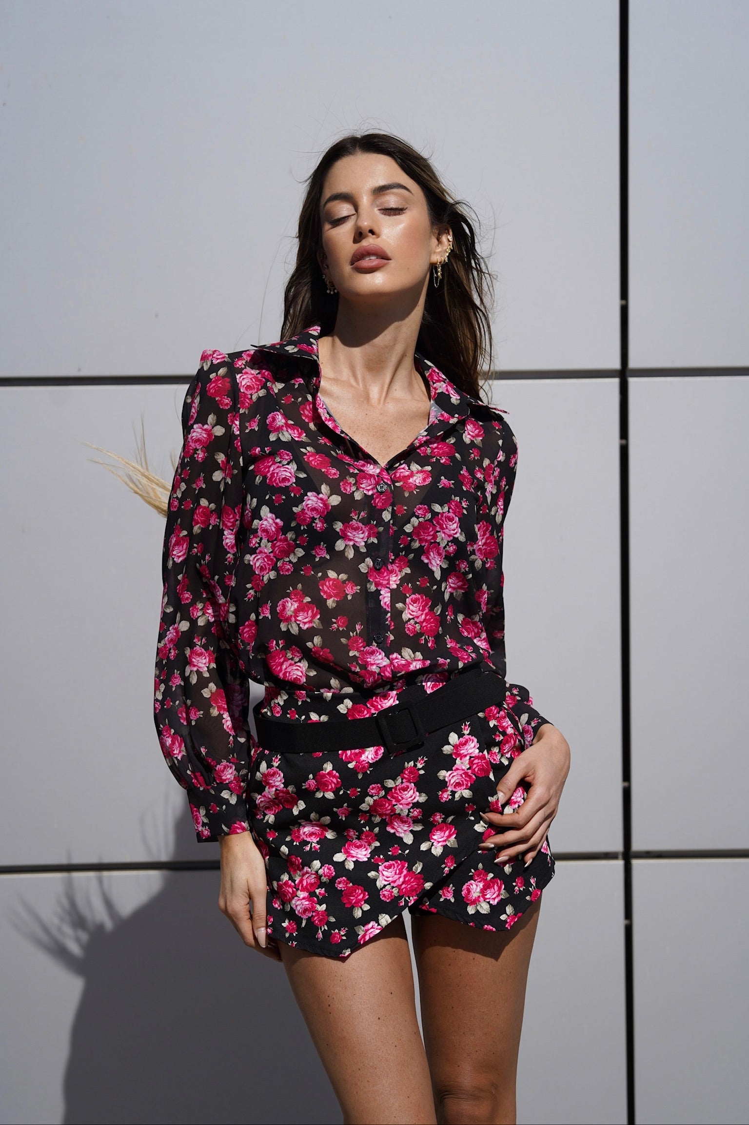 Completo camicia e short a fiori