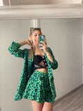 Completo giacca e Short maculato verde