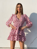Abito a balze con cuori rosa