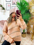 Maglione a collo alto rosa dettaglio oro