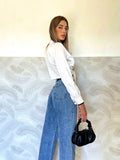 Top in raso bianco con fiocco