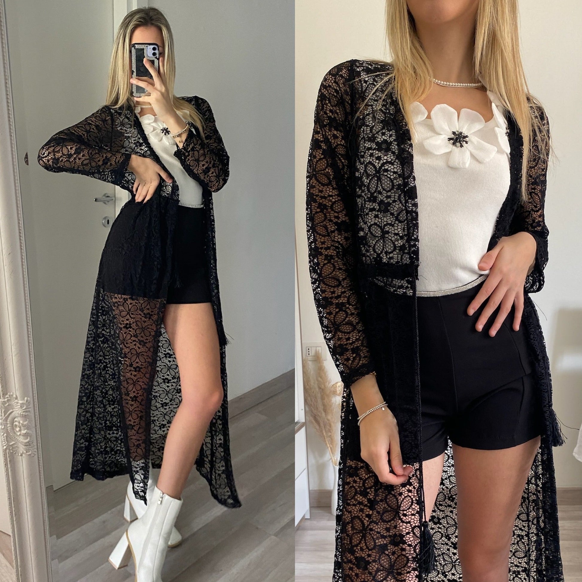 Kimono in pizzo nero