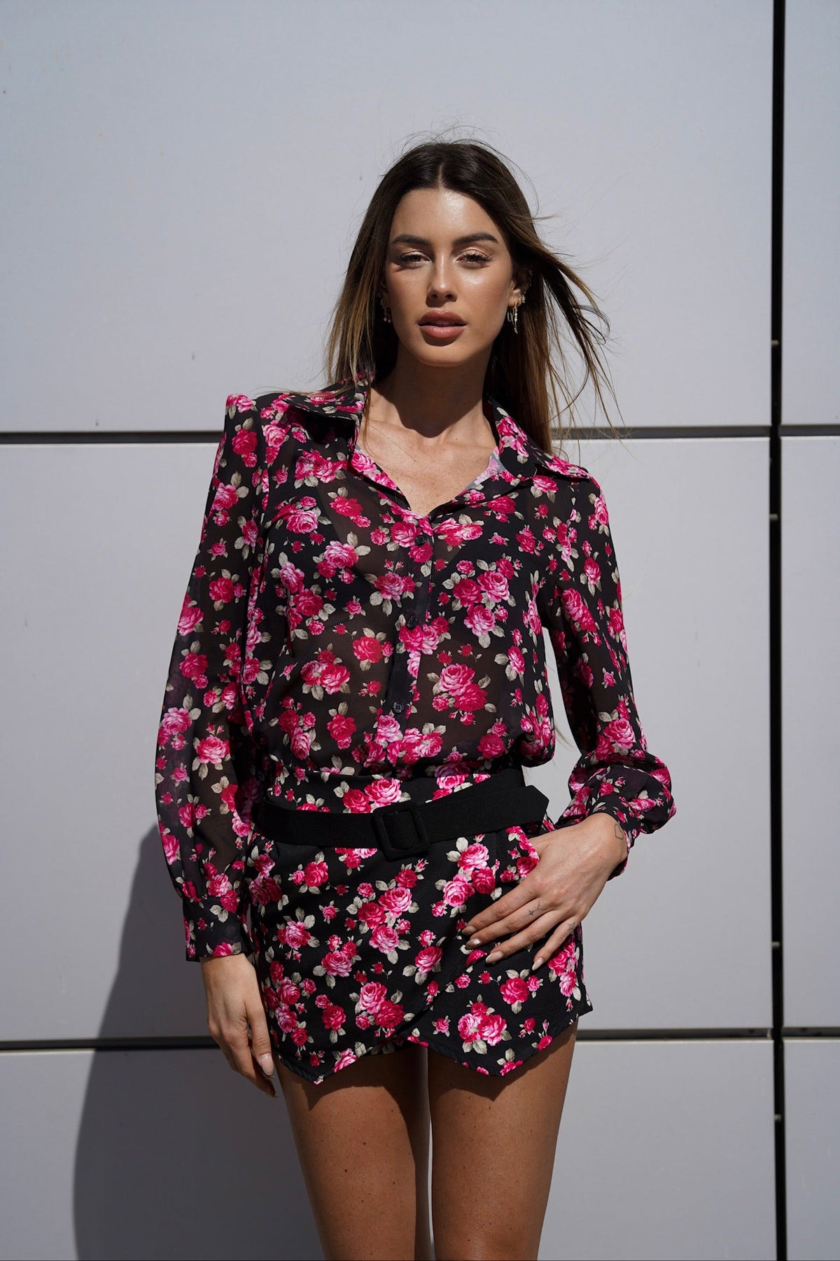Completo camicia e short a fiori