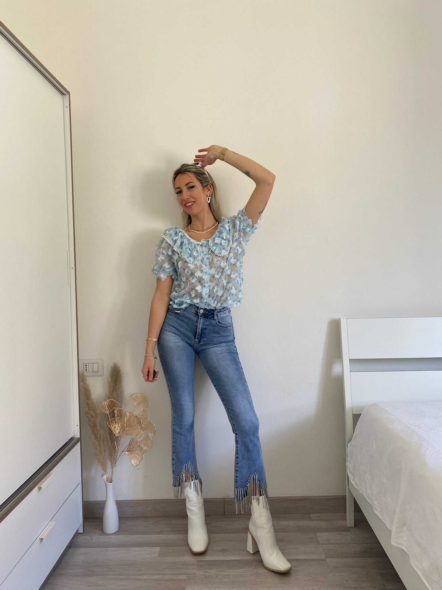 Jeans con frange argento