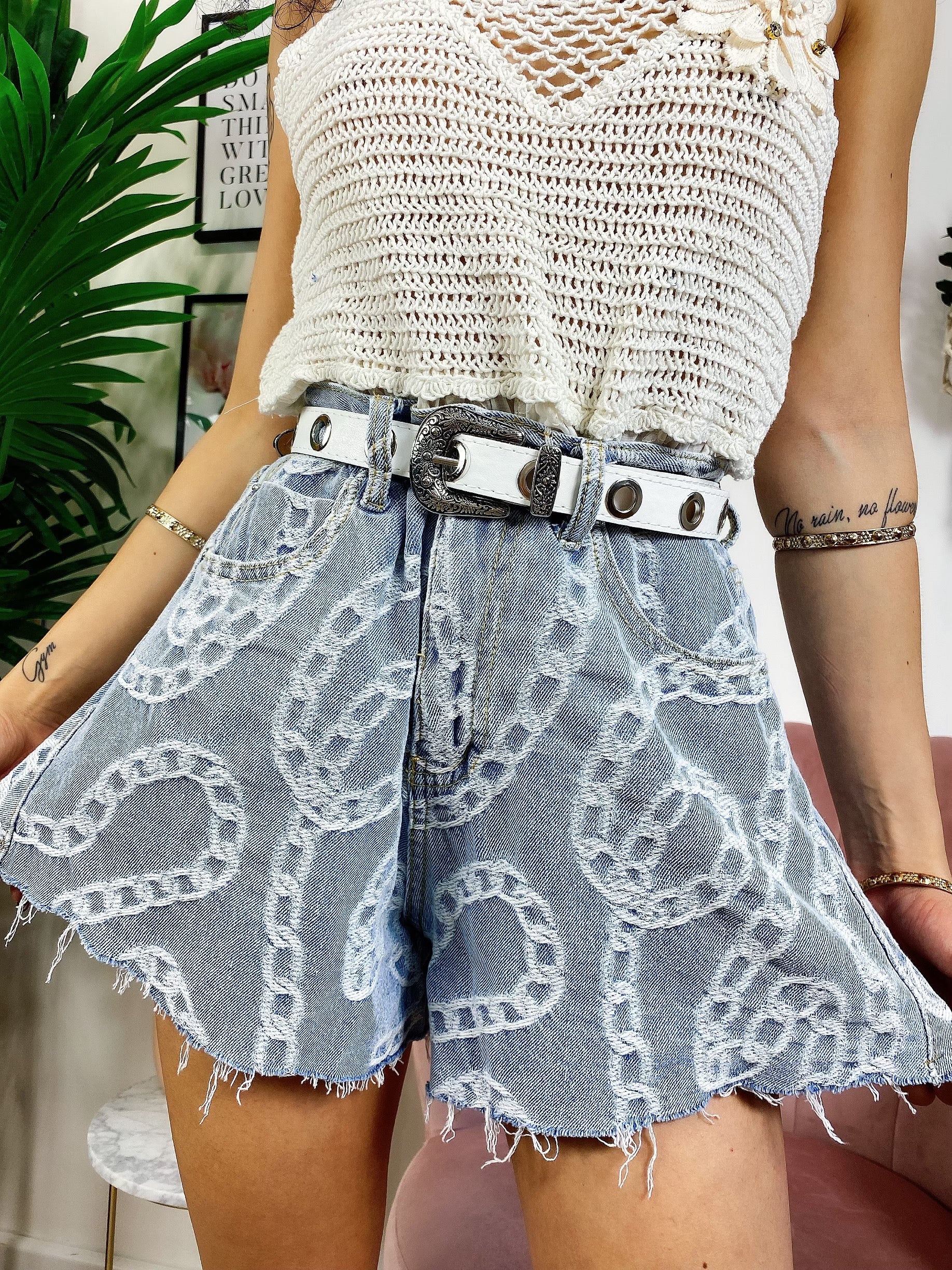 Short in jeans stampa catena