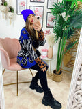 Cardigan Zebrato con frange e cinta in Blu