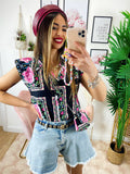 Camicia smanicata con borsetta base Nera