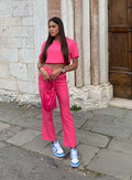 Completo maglia crop e pantalone Fuxia