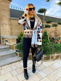 Cardigan corto frange e cinta con cavallo celeste