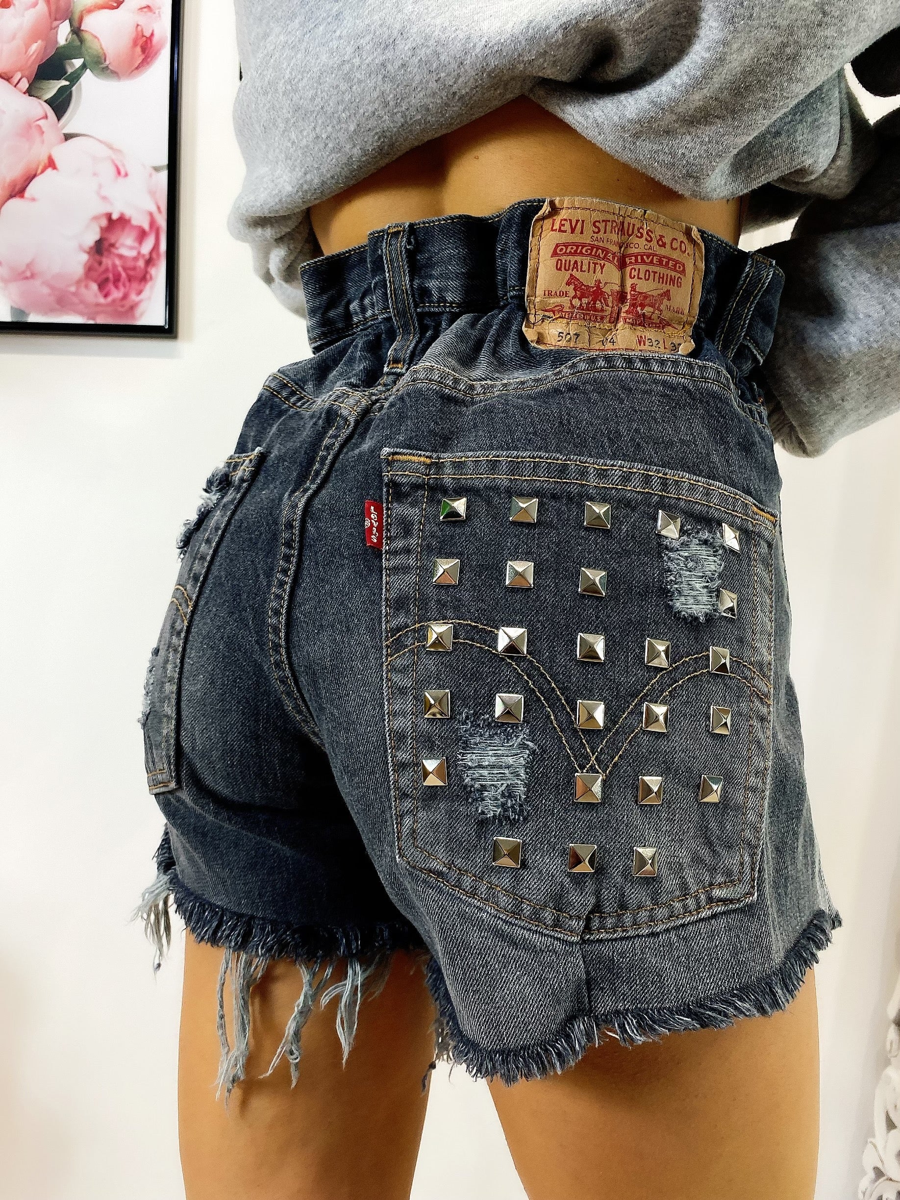 Short Levi’s Vintage con Borchie bagno grigio scuro