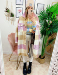 Giacca a quadri lilla/beige lunga con frange