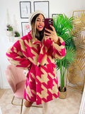 Cappotto pied de poule dettaglio fucsia