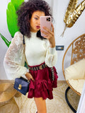 Gonna con balza bordeaux  asimmetrica
