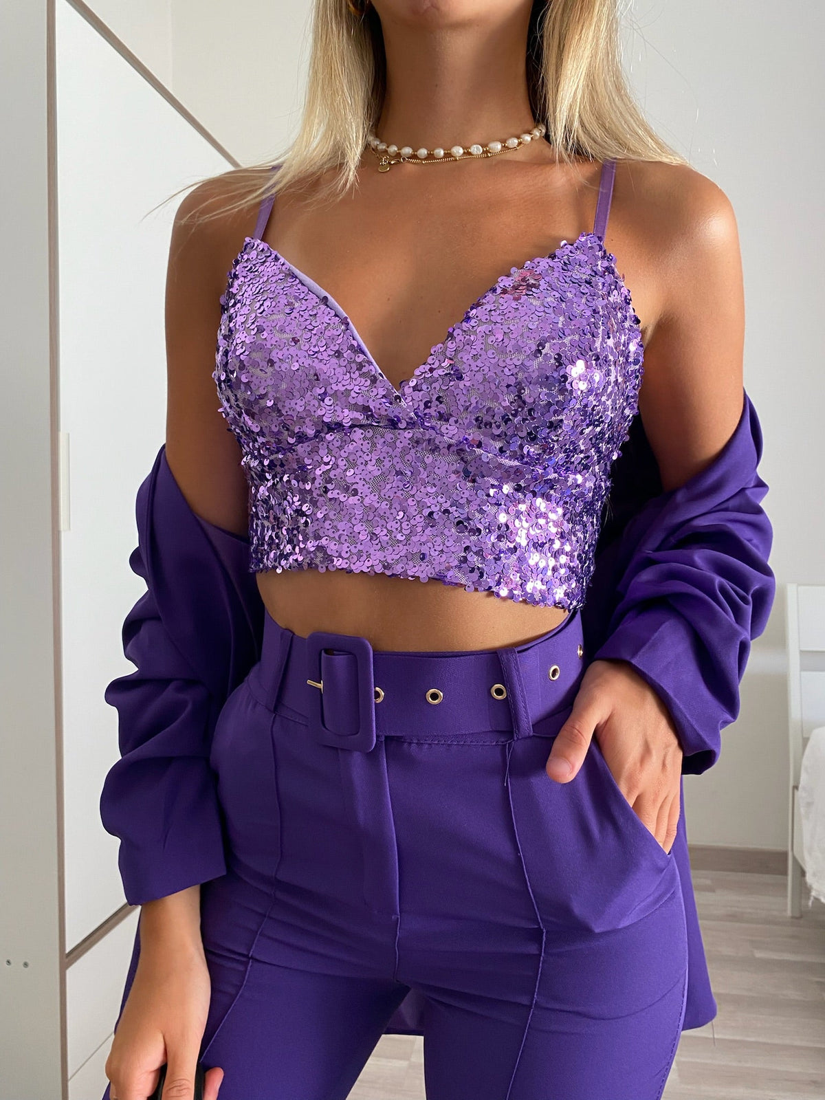Top con paillettes lilla
