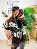 Cardigan con frange e cinta dettaglio Camel