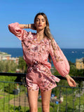 Completo short e camicia fiorata rosa