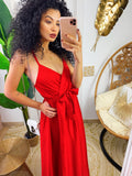Abito in raso con maxi spacco