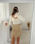 Gonna in ecopelle nude cintura strass