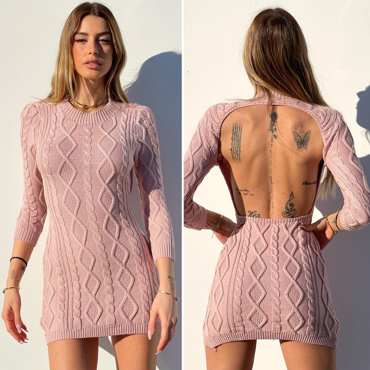 Abito a trecce schiena aperta rosa