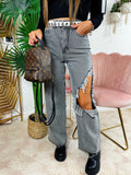 Jeans con maxi spacco grigio
