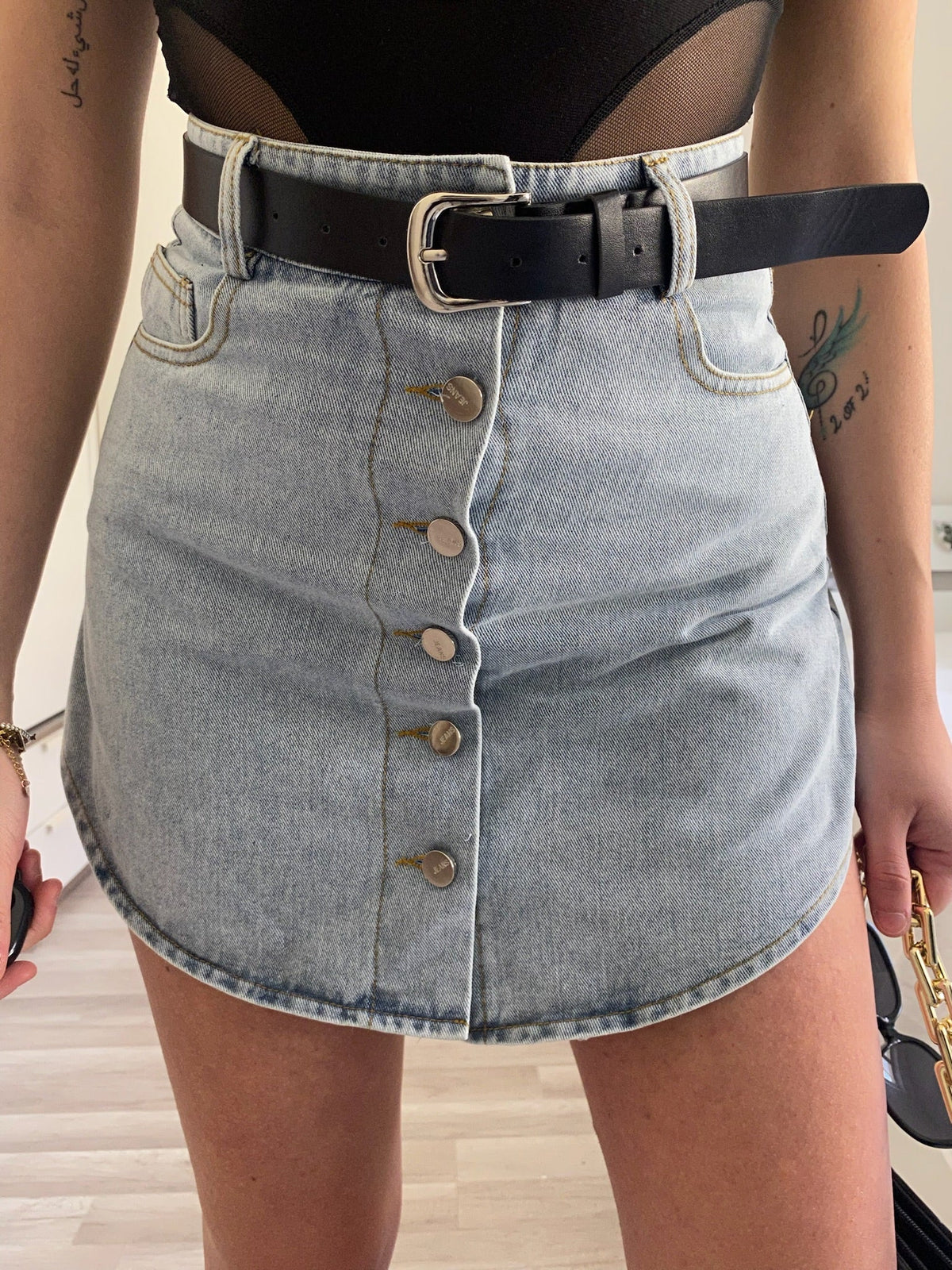 Gonna pantalone in jeans con cintura