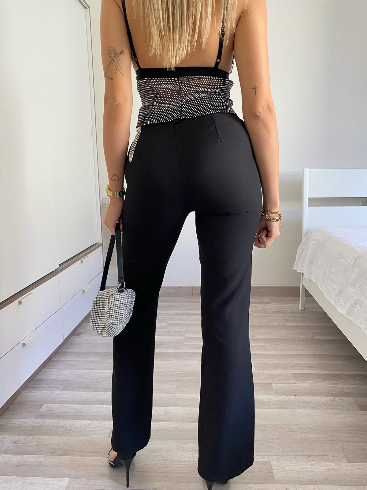 Completo giacca e pantalone frange paillettes nero