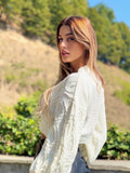 Maglione crop a trecce bianco