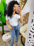 T-shirt bianca con frange argento