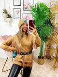 Abito in maglia con frange camel
