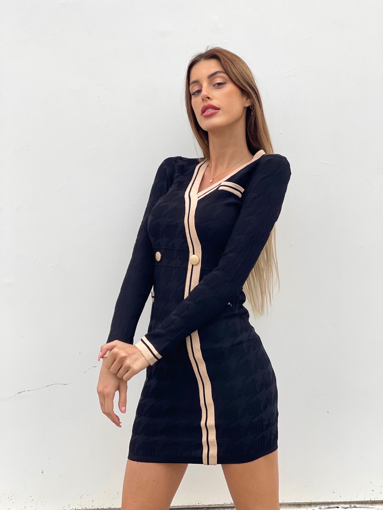 Abito in maglia a trama nero