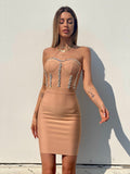 Abito bustier nude con strass