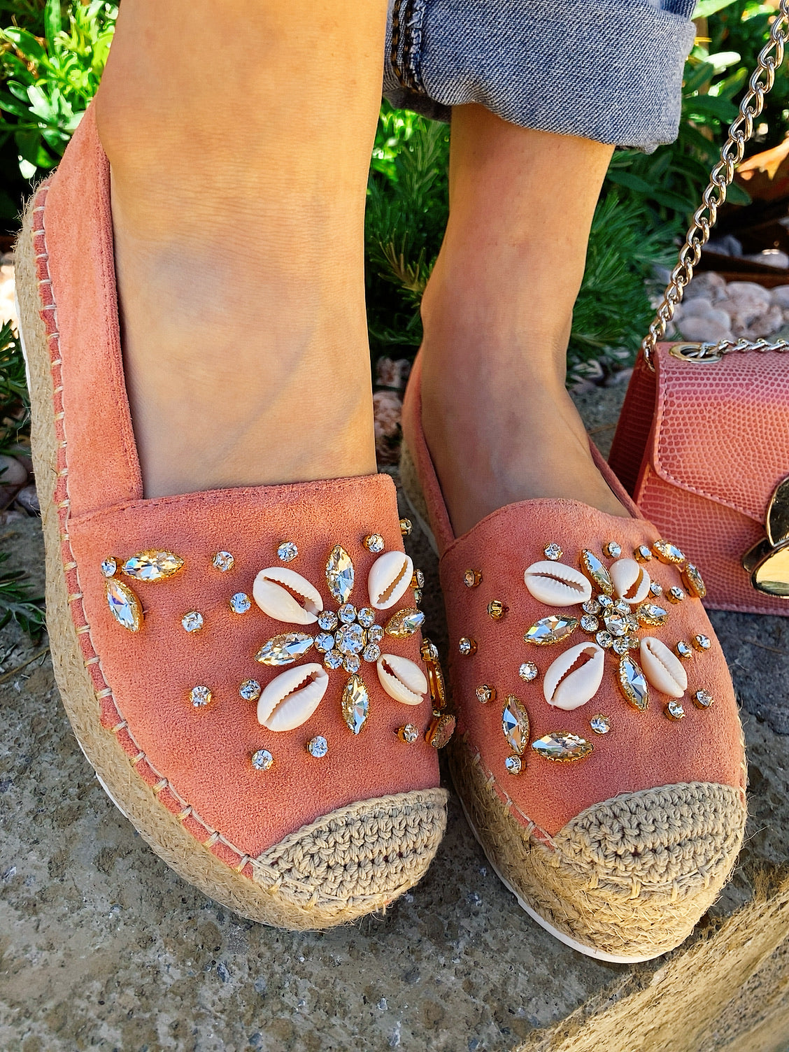 Espadrillas Rosa estive con conchiglie