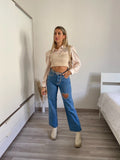Maglia con camicia e strass cipria