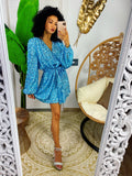 Abito con paillettes manica lunga azzurro