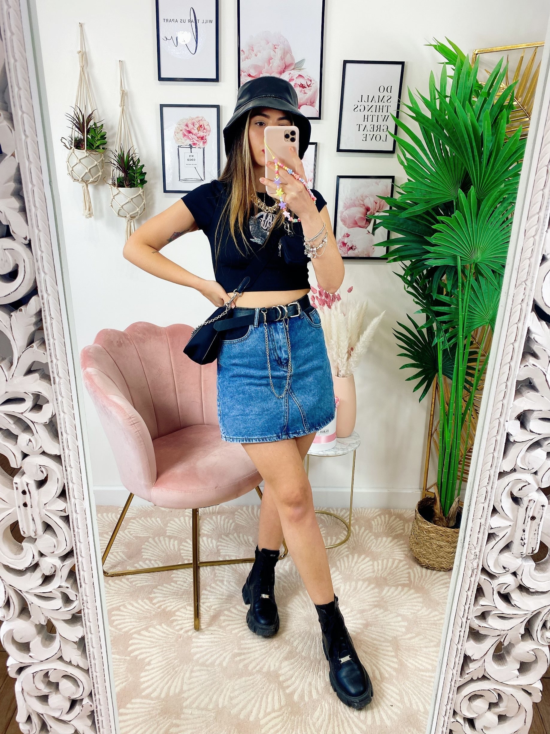 T-Shirt Crop con aquila nera