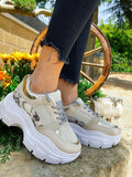 Sneakers Beige  con dettaglio pitonato