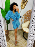 Abito con paillettes manica lunga azzurro