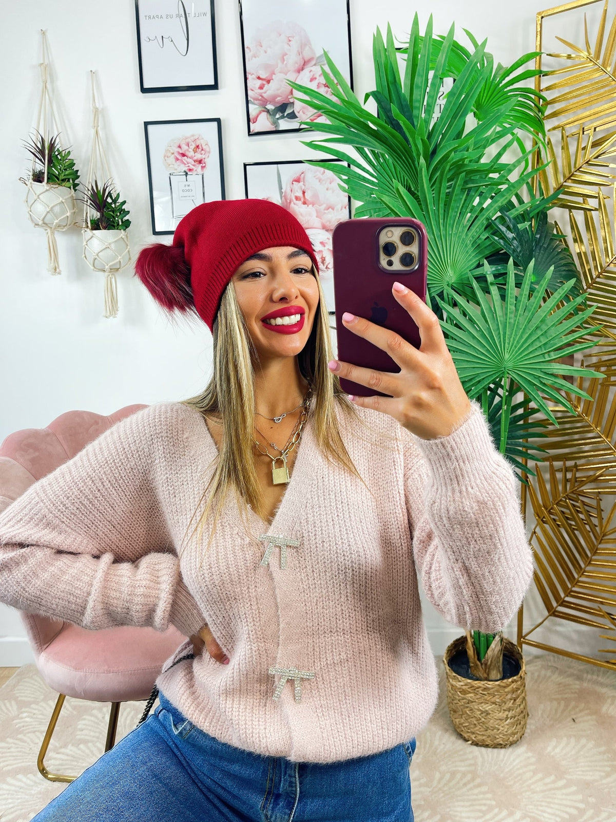 Maglione Rosa con fiocchi gioiello