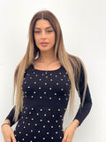 Abito in maglia con strass nero