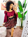 Top in raso manica lunga bordeaux