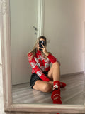 Maglione fiocco di neve rosso e argento