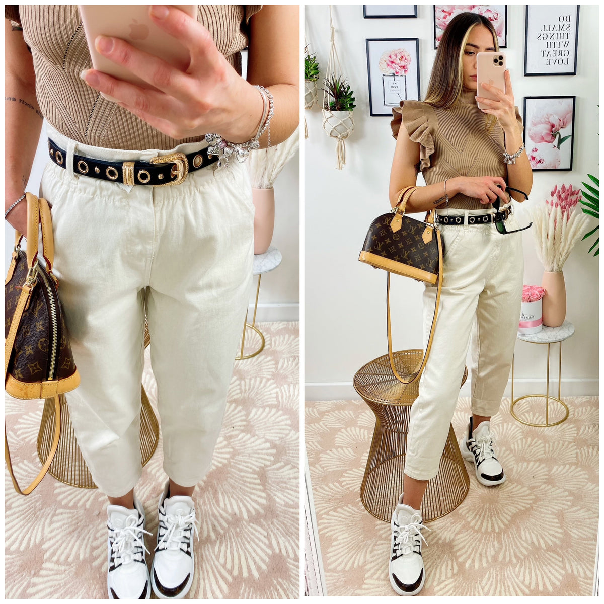 Jeans a vita alta Beige ballon