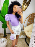 Maglia lilla con manica arricciata