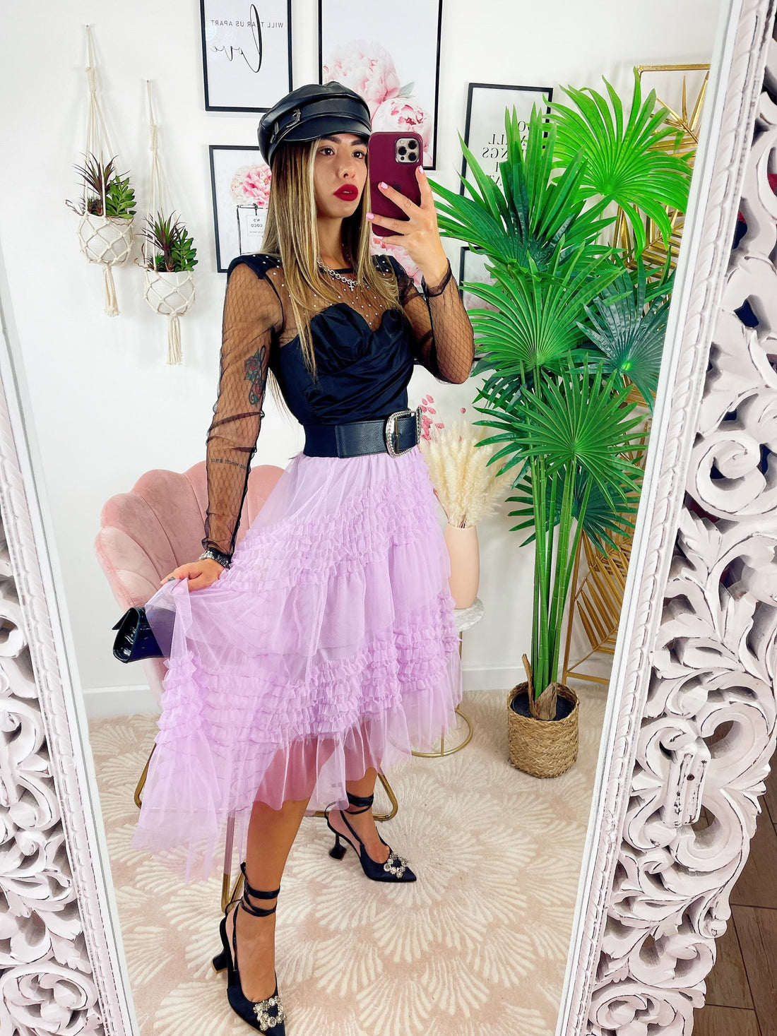 Gonna in tulle a balze lilla