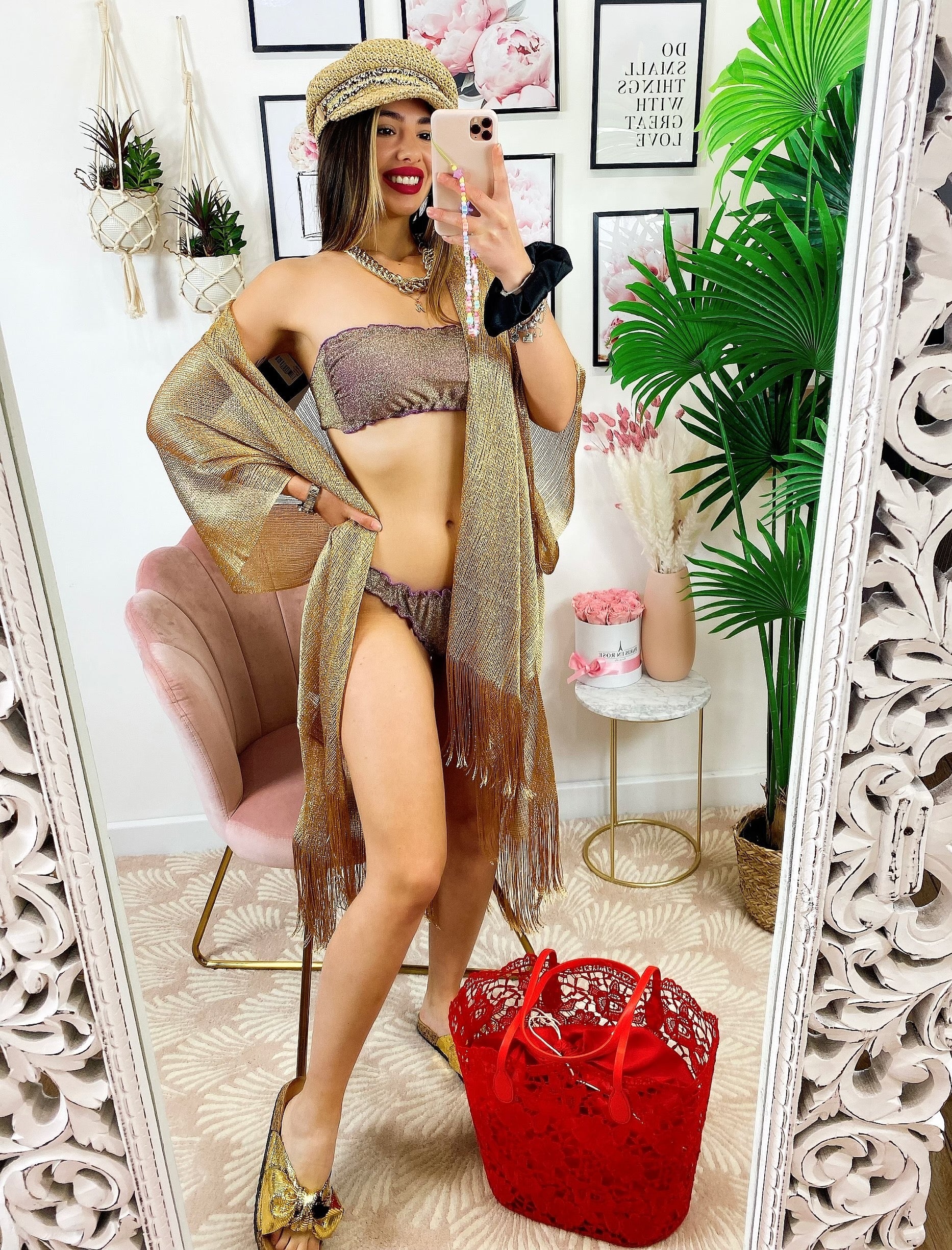 Bikini a fascia con arricciature lilla
