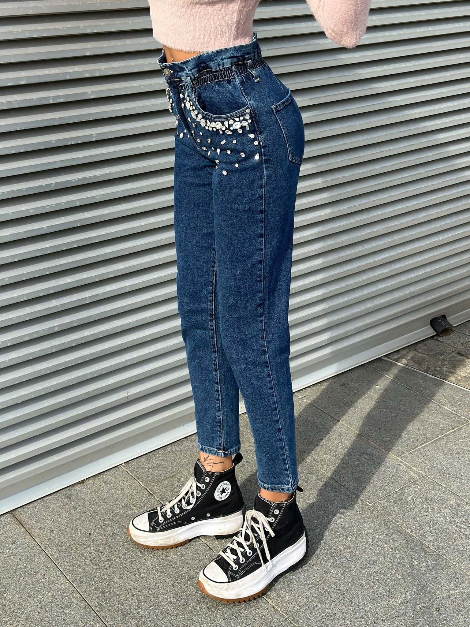Jeans a caramella con strass