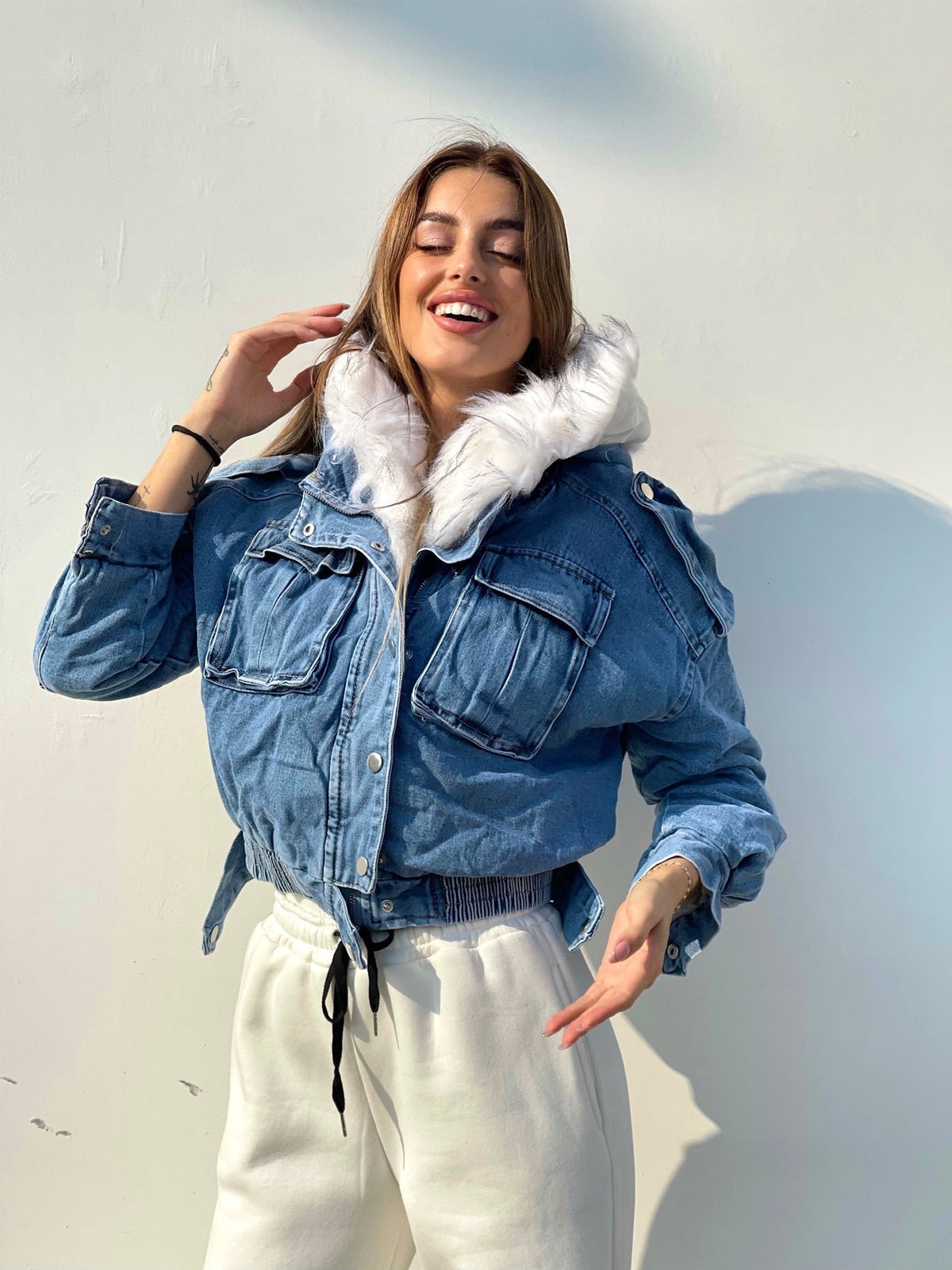 Giubbotto jeans con eco-pelo