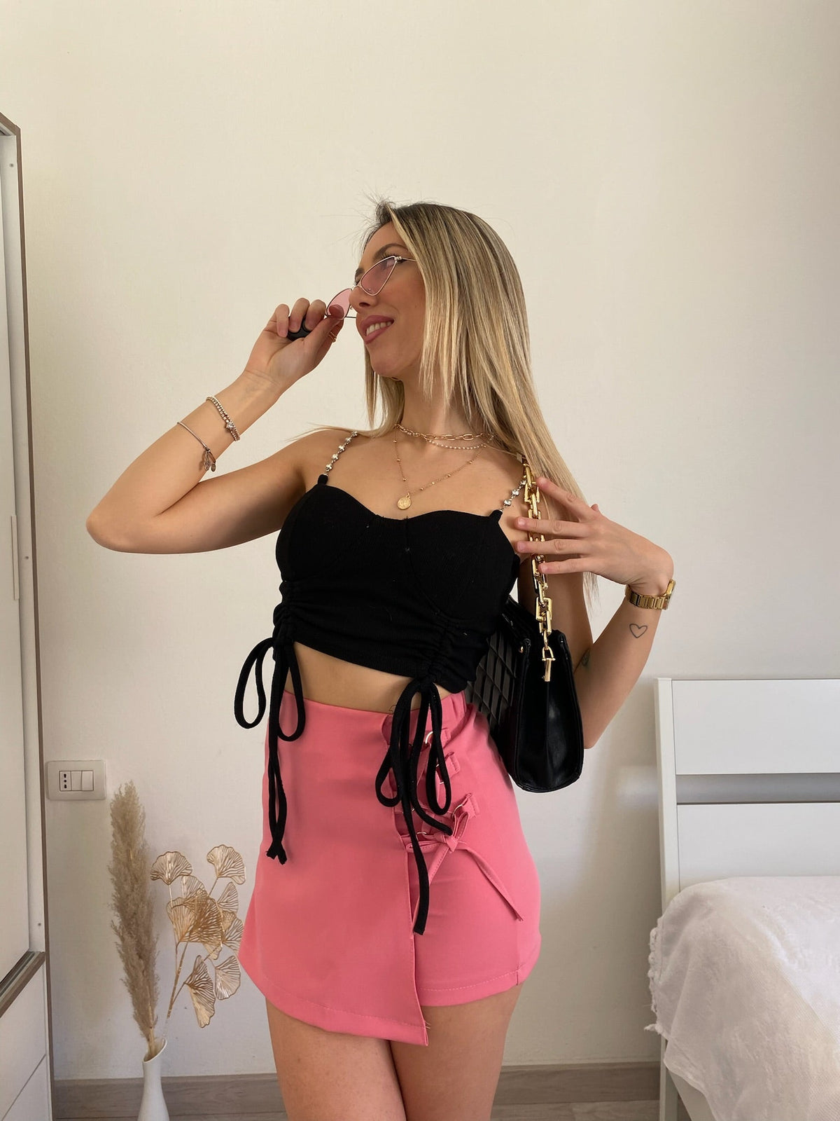 Gonna pantalone lace rosa