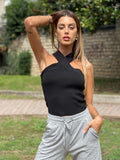 Top con incrocio sul collo nero