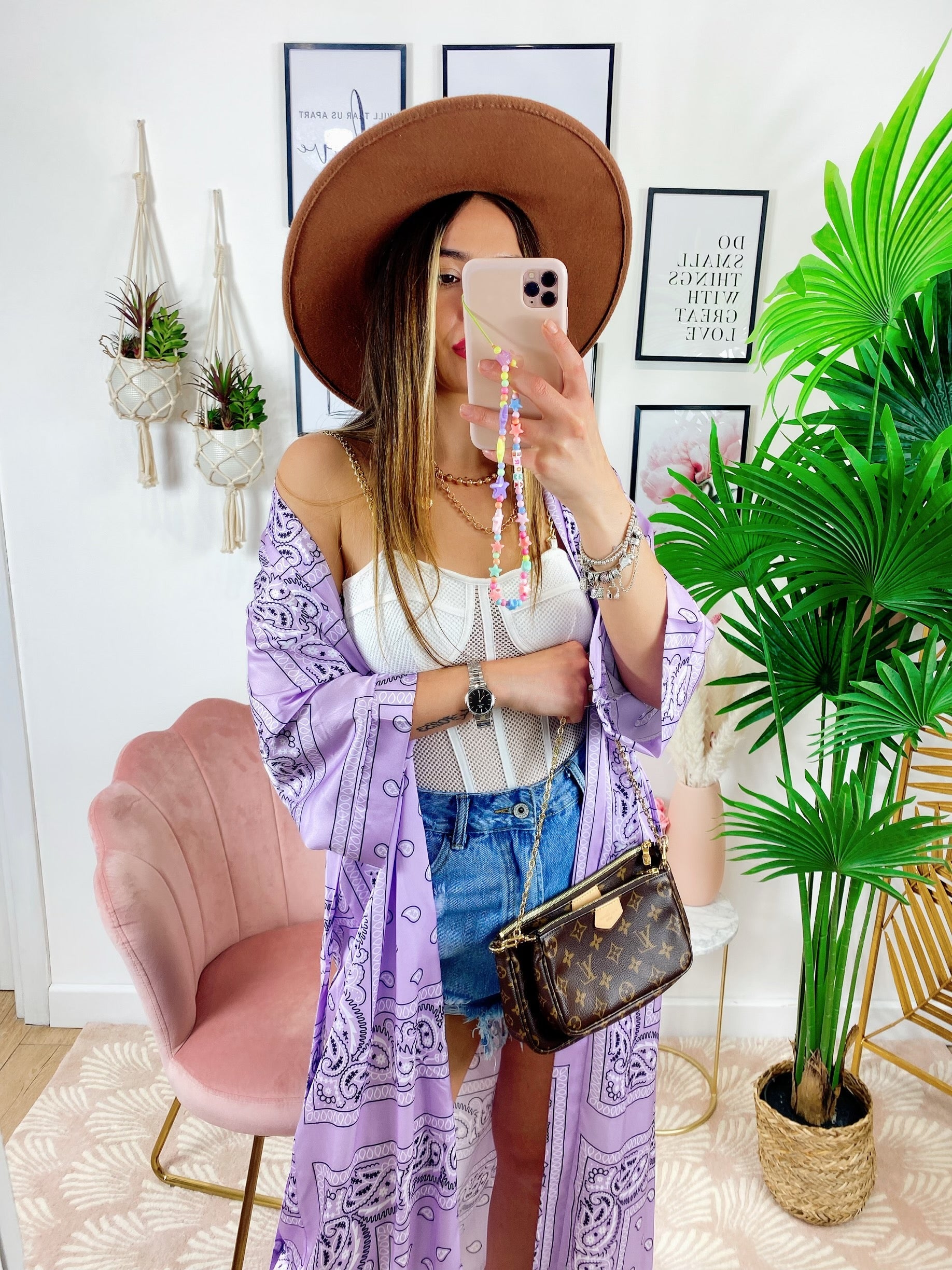 Kimono effetto bandana lilla